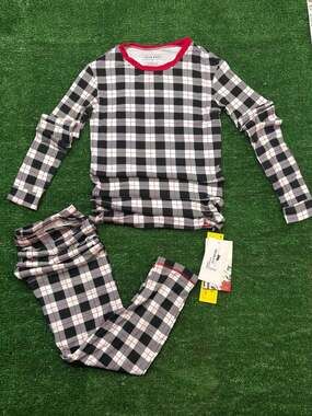 Kickee Buffalo Check Pajama Set Size 14 Black White Red Plaid Long Sleeve